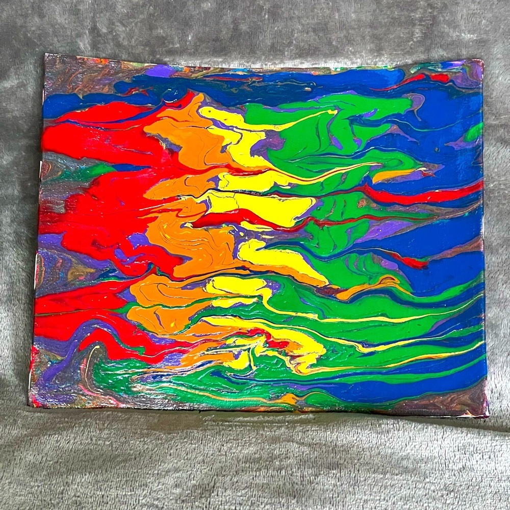 Rainbow paint pour in honor of PRIDE - 8” x 10” canvas board